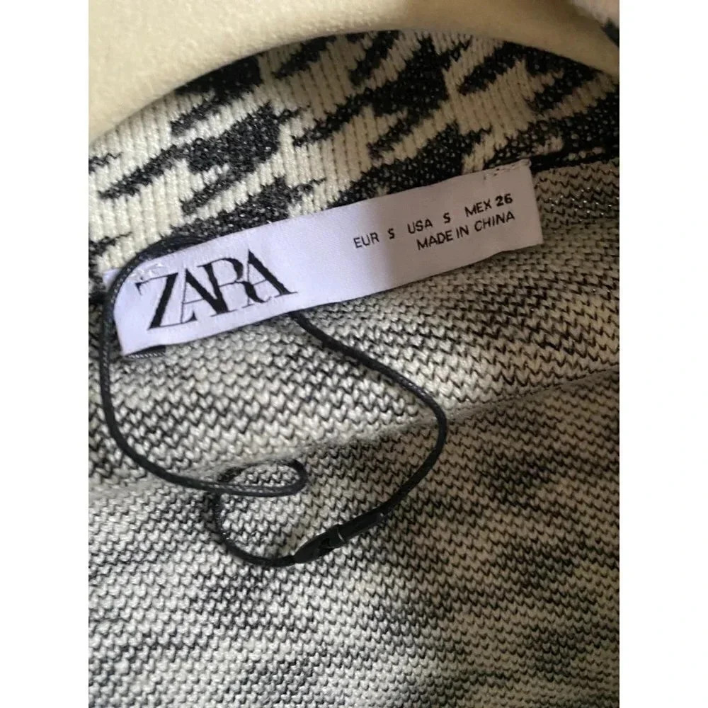 ZARA Houndstooth Coat Women’s Small Long Viscose Blend - Picture 6 of 9